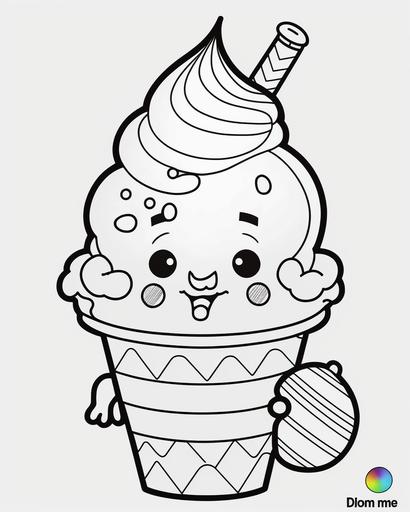 coloring page for toddlers, letter I and ice cream cone, cartoon style, thick lines, low detail, no shading, --ar 9:11