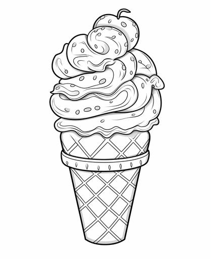 coloring page for toddlers, number 1 with single ice cream cone, cartoon style, thick lines, low detail, no shading, --ar 9:11
