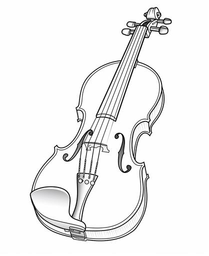 coloring page for toddlers, violin, cartoon style, thick lines, low detail, no shading, --ar 9:11 --v 5