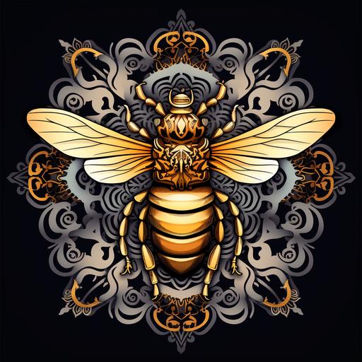coloring page of a bee, clean art, fine art, mandala art ar 2:3