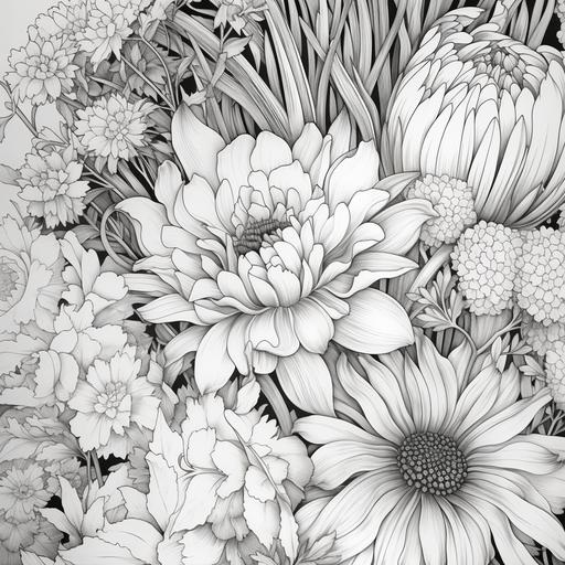coloring pages for adults, clean line art, fine line art, white background, botanicals--HD--ar 2:3