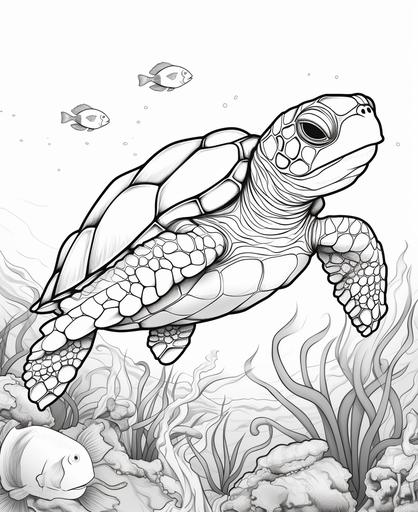 coloring pages for adults, school of sea turles, cartoon syle, think lines, low detail, no shading --ar 9:11