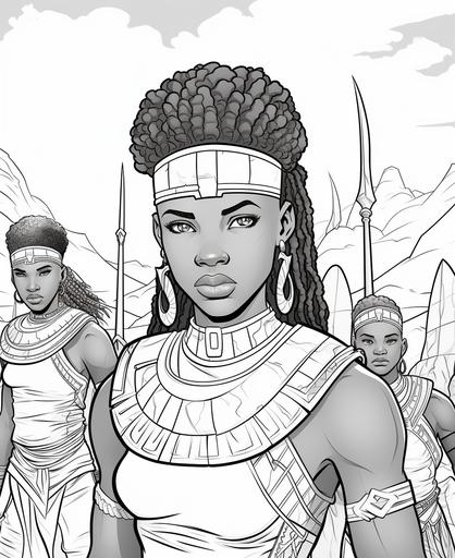 coloring pages for kids, black girls warriors, black boys warriors, cartoon style, thick lines, low details, no shading, son doong --ar 9:11