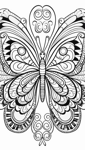 coloring pages for kids, butterly, dragonfly, weaving wool, cartoon, no fill, thick lines, black and white, boho style --ar 4:7