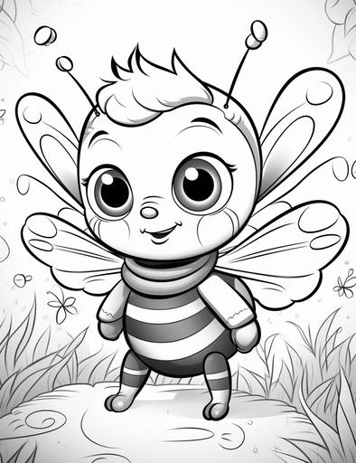 coloring pages for kids, cute BABY BUGS, cartoon style, thick lines, low detail, black and white, no shading --ar 85:110