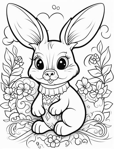 coloring pages for kids, cute easter bunny, cartoon style, thick lines, low detail, black and white, no shading --ar 85:110