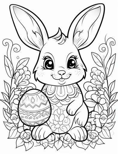 coloring pages for kids, cute easter bunny, cartoon style, thick lines, low detail, black and white, no shading --ar 85:110