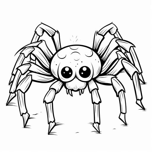 coloring pages for kids, cute spider, cartoon style, thick lines, low detail, black and white, no shading,