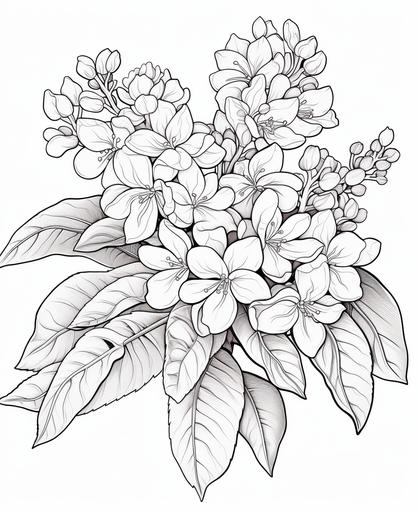 coloring pages for kids, flowering bush, cartoon style, low detail, thick lines, no shading --ar 9:11
