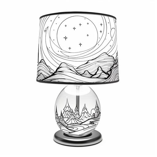 coloring pages for kids, moon crystal table lamps, cartoon style, thick line, low detail, no shading ar 9:11