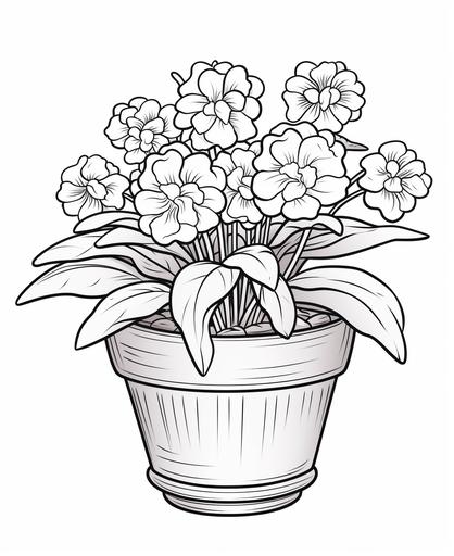 coloring pages for kids, potted flowers, cartoon style, thick lines, no shading --ar 9:11