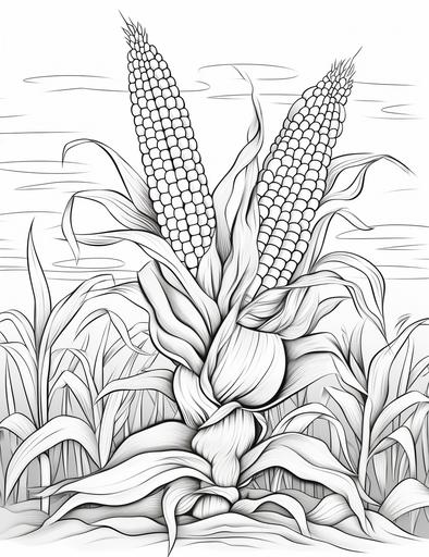 coloring pages for kids,corn in farm, cartoon style, thick lines, low details, black and white, no shading, --ar 85:110