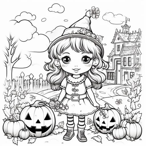 coloring pages kids,halloween decoration images,cartoon style,think lines,low detail,black and white,no shading,--ar85:110