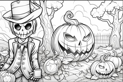 coloring pages kids,pumpkin halloween,cartoon style,think lines,low detail,black and white,no shading,--ar85:110