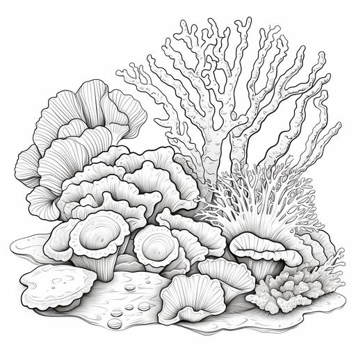 coloring pages of corals,cartoon style,no shading,no color,thick line,low detail
