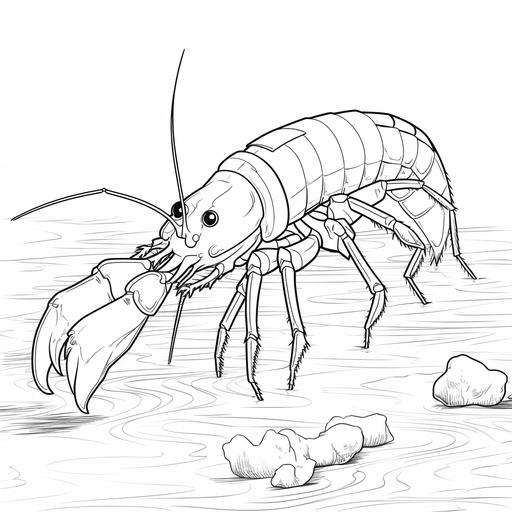 coloring pages of shrimp,cartoon style,no shading,no color,thick line,low detail