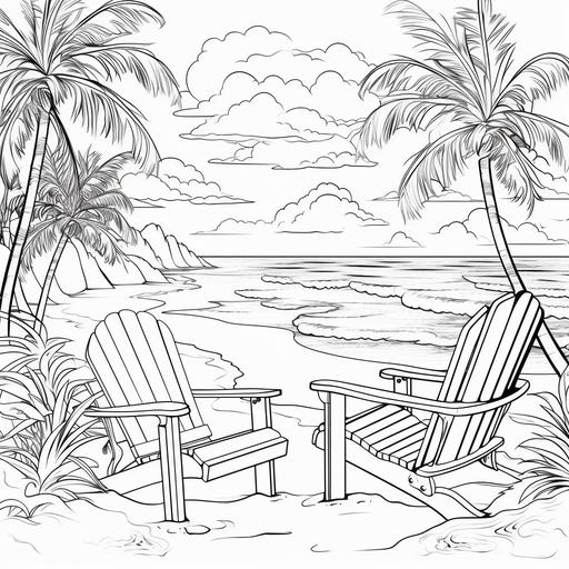 colouring book for kids,beach,relaxing,sunset ,beach in the background, cartoon style,thick lines,low detail noshading for a 9*11