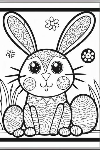 colouring page for childen, bad easter bunny, funny cartoon, blank background, highly detailed, simple illustration, black outlines --ar 2:3 --v 4 --style 4a