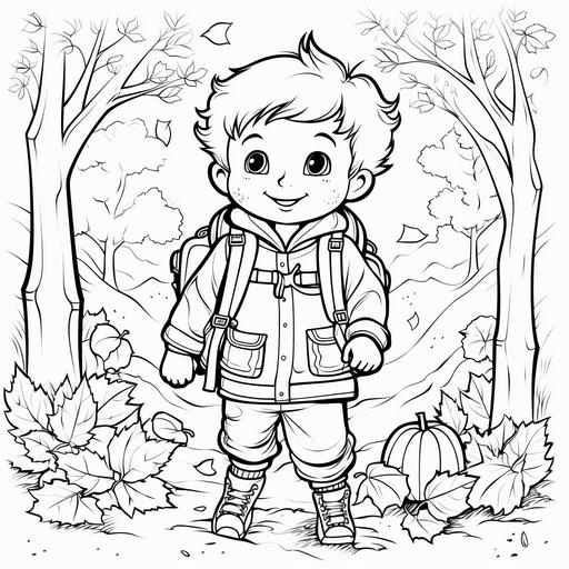 colouring pages for kids, autumn fall, leaves, hello autumn text, clack and white, no shading, low details,-ar 9:11