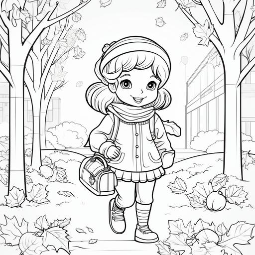 colouring pages for kids, autumn fall, leaves, hello autumn text, clack and white, no shading, low details,-ar 9:11