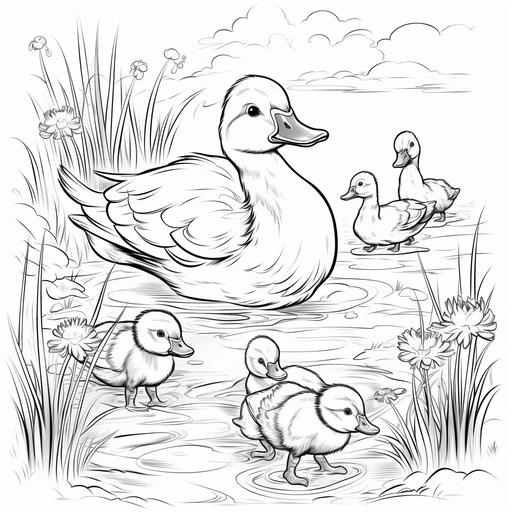 colouring pages for kids, baby farm animals, ducks, thick lines, no shading, no colour - ar 9:11