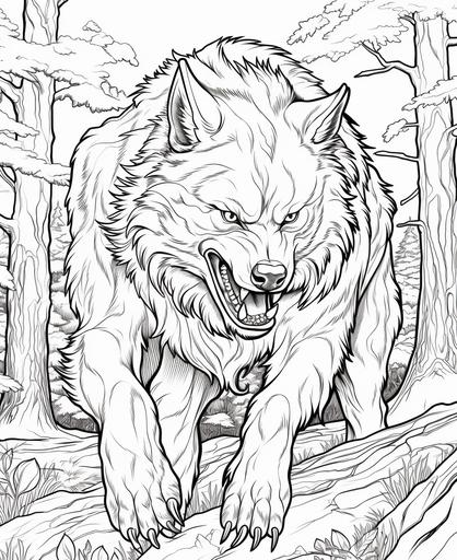 colouring pages for kids, fantasy animal werewolf, low detail, thick lines, no shading --ar 9:11