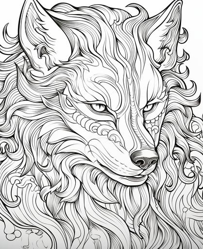 colouring pages for kids, fantasy animal werewolf, low detail, thick lines, no shading --ar 9:11