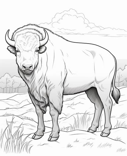 colouring pictures for kids, cartoon style, american bison, think lines, no shading, --ar 9:11