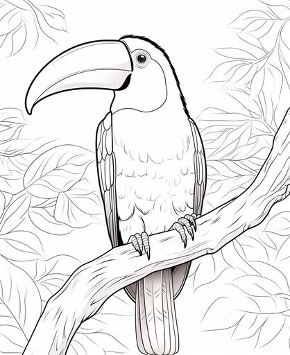 colouring pictures for kids, cartoon style, toucan, think lines, no shading, --ar 9:11