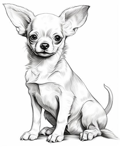 colouring pictures of puppy chihuahua, realistic, a fun background, clear defined lines, lots of detail, no shading, --ar 9:11