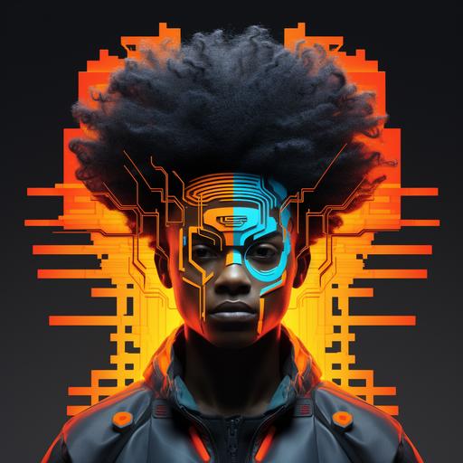 comb for hair,futuristic style, vibrant colours, black boy with afro hair,