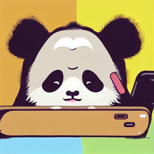 comic panel image of cute panda using cell phone in bedroom. Highly detailed, colorful, doodle, drawing. --creative --testp