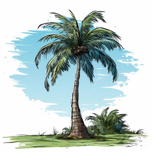 comic style, white background, coconut palm tree