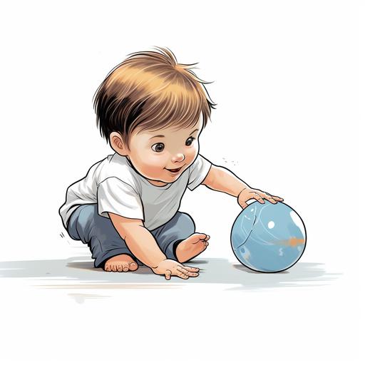 comic style, white background, toddler playing with ball