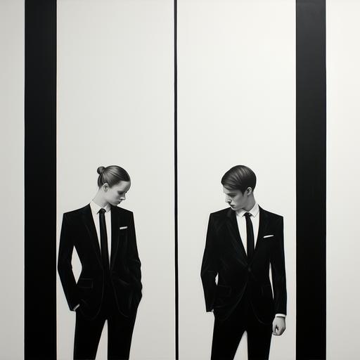 communication in black and white and pinstripes. Minimalistic and simple