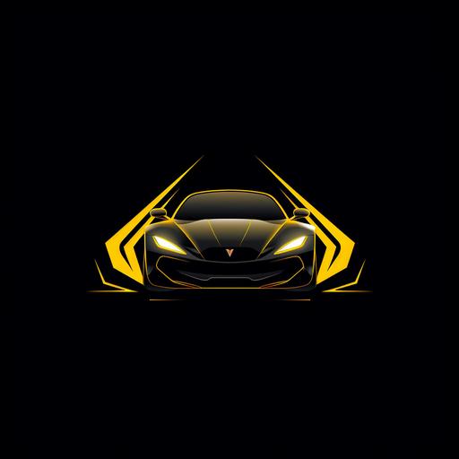 company logo 4:3, black background, bright yellow logo, sports car, cross border auto inscription, minimalism, individuality