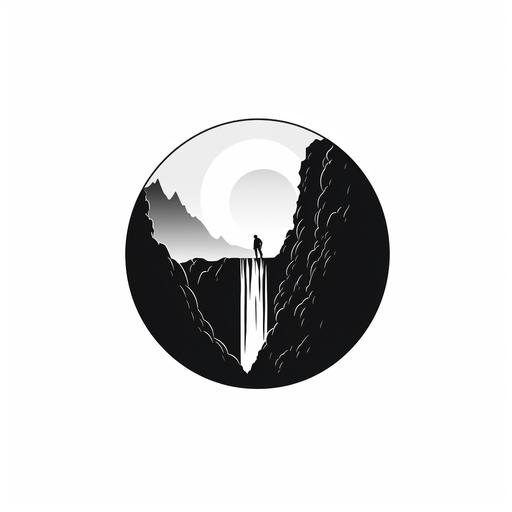 company logo black and white inspired by a water fall coming from a tepui, company related to adventure trips 1:1 without shadows creative logo for a persons inlove who want to travel