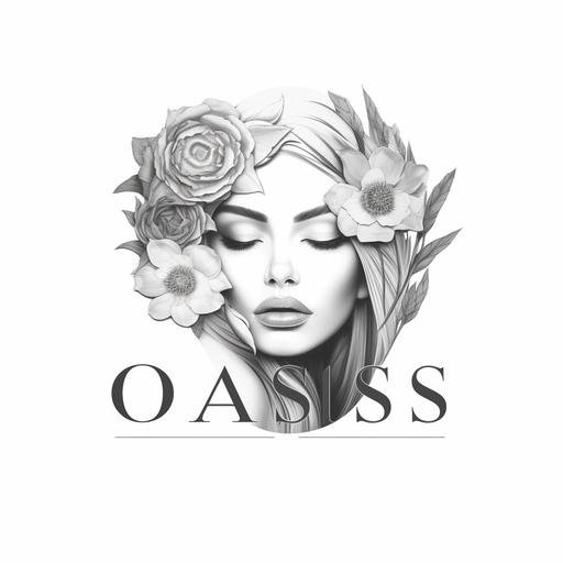 company logo related to beauty industry, skin care, include oasis in the logo, white background, with text 