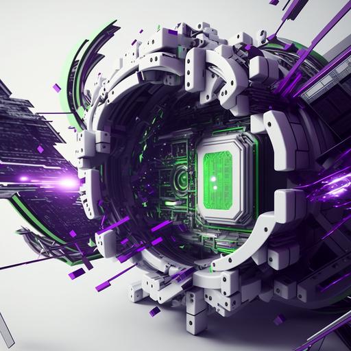 computer floating cyber punk, technological, futuristic, white background, visible green and purple network lines circling computer, on screen technology working, photorealistic, high quality, high resolution, high definition, high detail, volumetric lighting, cinematic lighting, photography, 8k, yperdetailed 32k 4k unreal engine, Real life photography --v 4 --q 2 --s 750