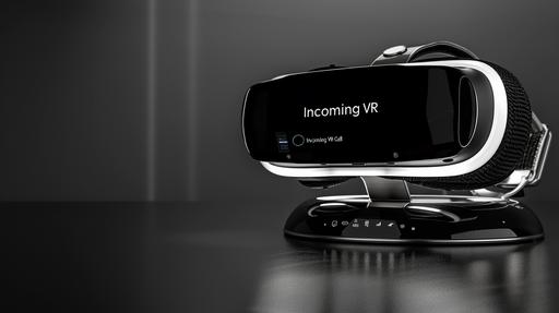 concept of the year, a slim profile VR headset that looks like a cross between swimming goggles, glasses and a vr headset, black, with white accents and metal features, lenses and a digital display that reads 