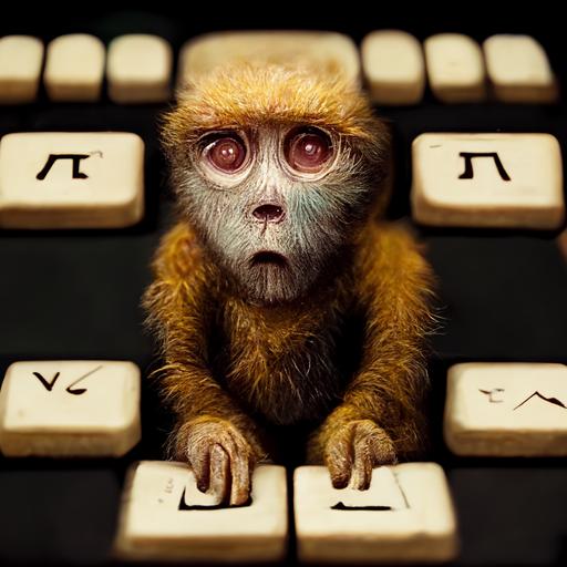 confused monkey at keyboard, zoomed