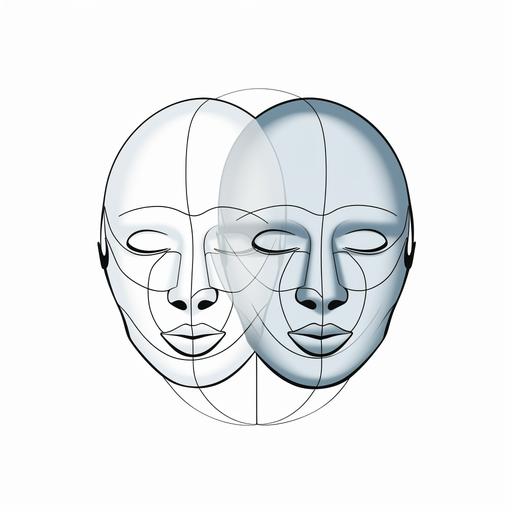 conjoined inflatable heads, ven diagram, line art, vector, simple features, logo