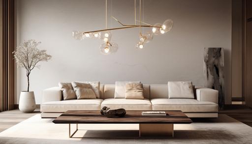 contemporary interior in earthy tones, textured fluffy sofa, coffee table from metal, natural light, --aspect 7:4 --s 50 --style raw