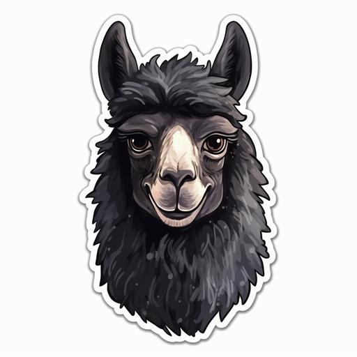 cool black llama with hoodie smiling looking directly to the camera vectorized sticker