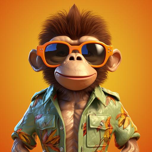 cool cartoon monkey character with sunglasses, retro, 8k, v 6
