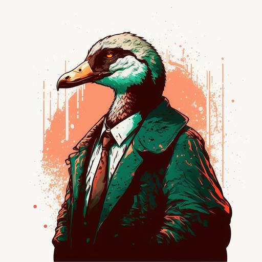 cool goose in suit ,hotline miami style . icon
