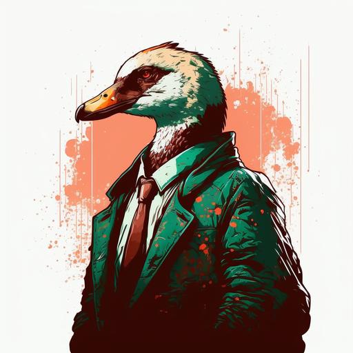 cool goose in suit ,hotline miami style . icon