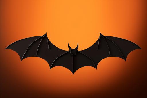 copy space halloween cutout bat silhouette on black background with orange background, halloween --ar 128:85