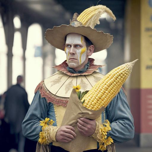 corn costumed man in public