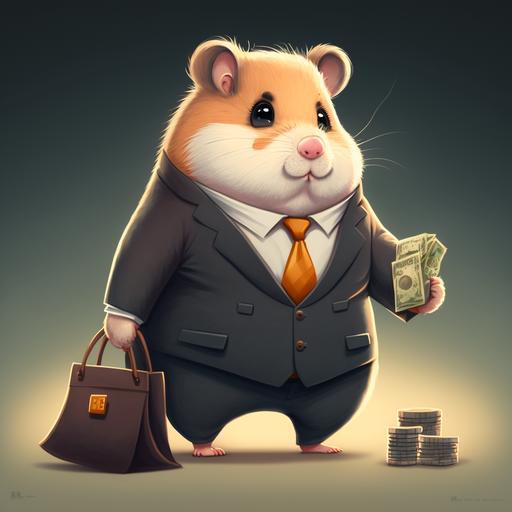 An experienced hamster businessman trades cryptocurrency, cartoon character --v 4